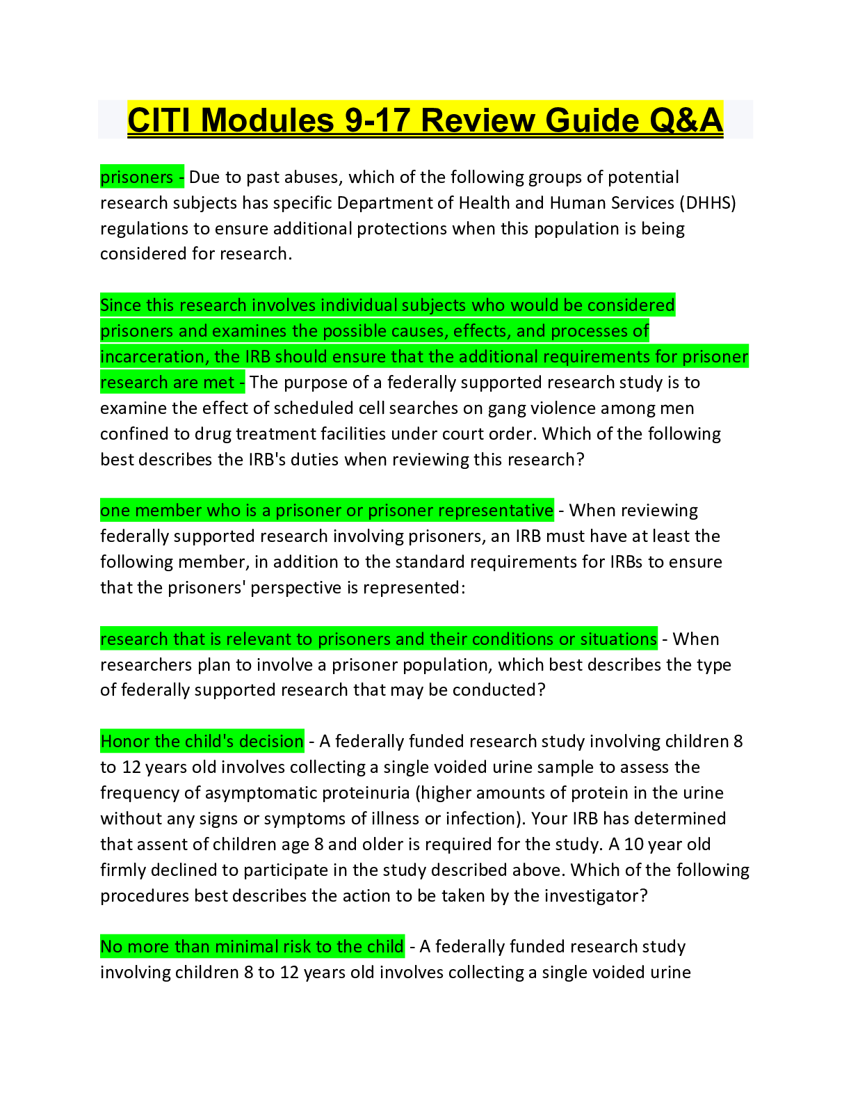 Preview image for CITI Modules 9-17 Exam Complete Questions & Answers Latest Fall 2022